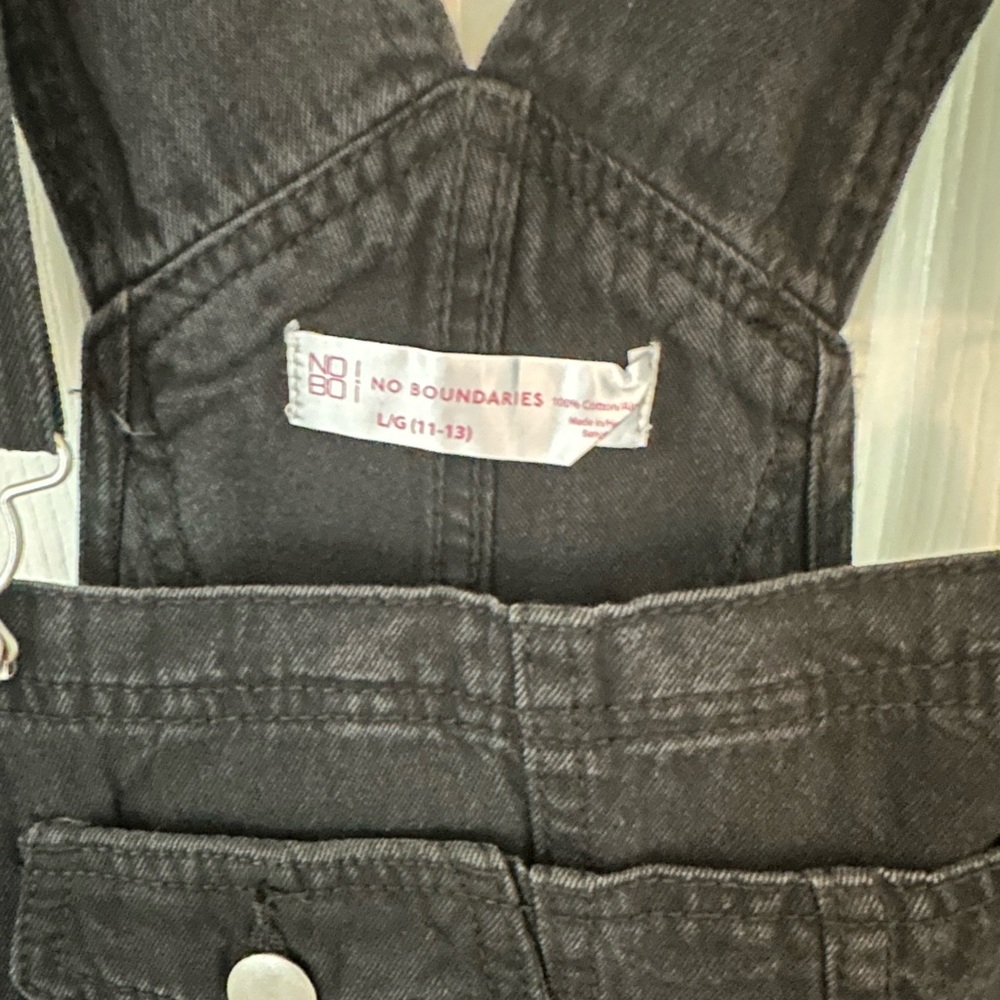 Women’s Black Denim Short Overalls - Size Large - Picture 4 of 5